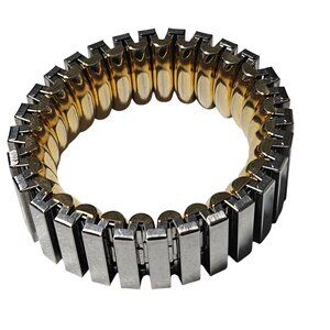 Heavyweight Two Tone Gold Silver Metal Stretch Bracelet Chunky Statement Jewelry